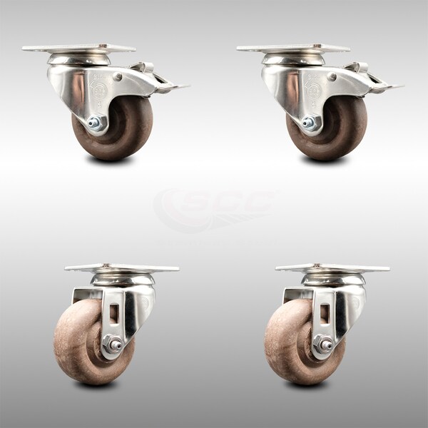 Service Caster 3 Inch 316SS High Temp Glass Filled Nylon Top Plate Caster Lock Brakes SCC, 2PK SCC-SS316TTL20S314-GFNSHT-2-S-2 - main